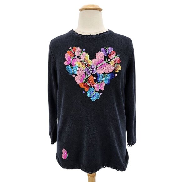 Vintage Quacker Factory Embellished Sequins Heart Butterfly Sweater Womens 1X - Picture 13 of 13